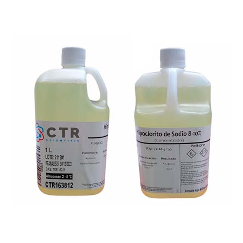 20169. HIPOCLORITO DE SODIO SOLN CONCENTRADO 8-10% PLASTICO 1LT PAQUETE C/3 PIEZAS - CTR