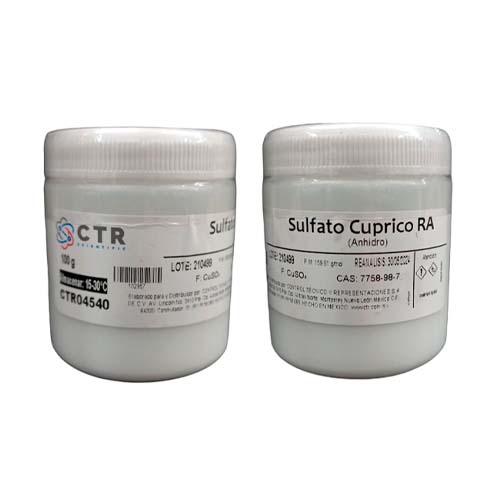 20204. SULFATO CUPRICO ANHIDRO RA PLASTICO 100GR C/2 CTR