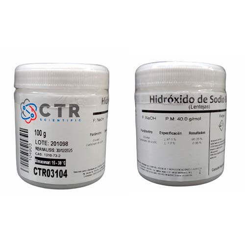 20159. HIDROXIDO DE SODIO LENTEJAS RA PLASTICO 100GR PAQUETE C/2 PIEZAS - CTR