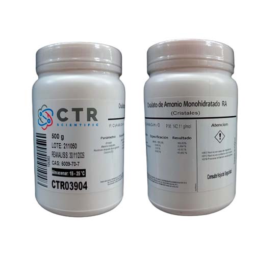 20186. OXALATO DE AMONIO MONOHIDRATADO CRISTALES RA 500GR - CTR