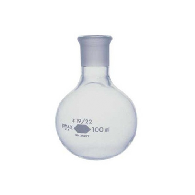 50323. MATRAZ DE EBULLICION DE VIDRIO 1LT FONDO PLANO CUELLO CORTO UNION ESMERILADA 24/40 - PYREX