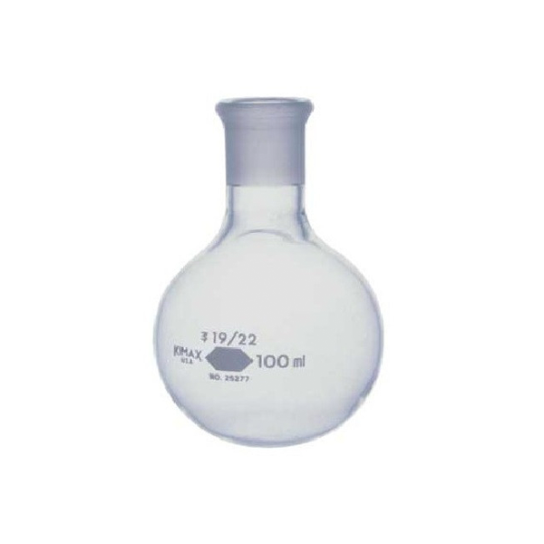 50323. MATRAZ DE EBULLICION DE VIDRIO 1LT FONDO PLANO CUELLO CORTO UNION ESMERILADA 24/40 - PYREX