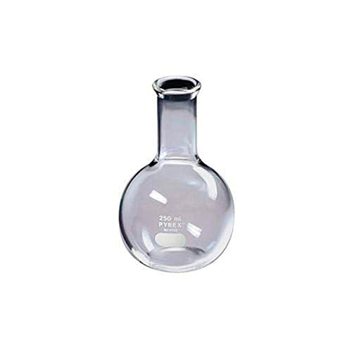 10748. MATRAZ DE EBULLICION DE VIDRIO 500ML FONDO PLANO CUELLO CORTO UNION ESMERILADA 24/40 - PYREX