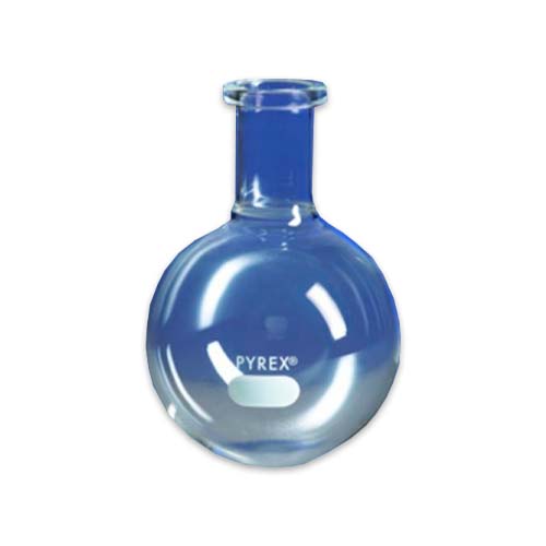 15163. MATRAZ DE EBULLICION DE VIDRIO 250ML FONDO REDONDO CUELLO CORTO - PYREX