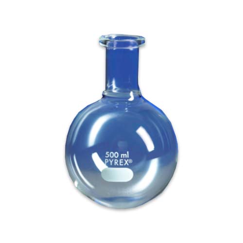 15169. MATRAZ DE EBULLICION DE VIDRIO 500ML FONDO REDONDO CUELLO CORTO - PYREX