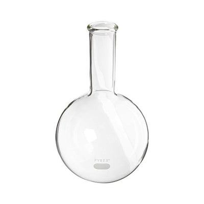 1339. MATRAZ DE EBULLICION DE VIDRIO 1LT FONDO REDONDO CUELLO LARGO - PYREX
