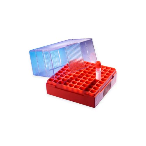 16109. CAJA CRIOGENICA 81 LUGARES 4-5ML POLICARBONATO COLOR NARANJA NO ESTERIL PAQUETE C/5 PIEZAS - CORNING
