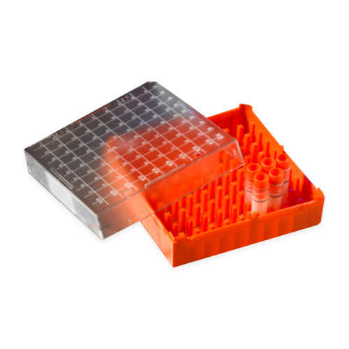 10651. CAJA CRIOGENICA 100 LUGARES 1-2ML NO ESTERIL POLICARBONATO NARANJA - CORNING