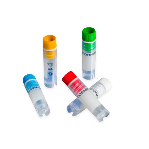 16266. VIAL CRIOGENICO (CRIOVIAL) 2ML POLIPROPILENO FONDO REDONDO, ROSCA INTERNA, TAPON SELF STANDING, COLORES SURTIDOS  PAQUETE C/50 PIEZAS - CORNING