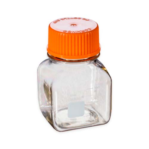 16110. FRASCO POLICARBONATO 150ML P/ALMACENAMIENTO, CUADRADA C/TAPA 45MM, ESTERIL, ENVOLTURA INDIVIDUAL PAQUETE C/12 PIEZAS - CORNING