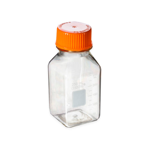 11490.FRASCO POLICARBONATO 250ML P/ALMACENAMIENTO, CUADRADO C/TAPA 45MM, ESTERIL PAQUETE C/12 PIEZAS - CORNING