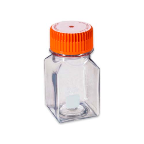 15982. BOTELLA DE PET CUADRADA 250ML C/TAPA NARANJA 45MM, ESTERIL CAJA C/24 PIEZAS - CORNING