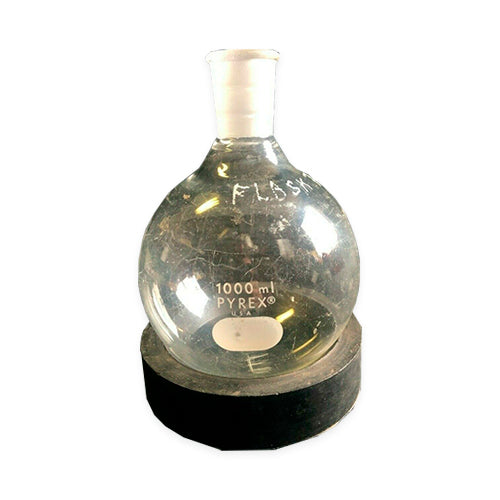 11519.MATRAZ DE EBULLICION DE VIDRIO 1LT FONDO REDONDO CUELLO CORTO UNION ESMERILADA 24/40 - PYREX