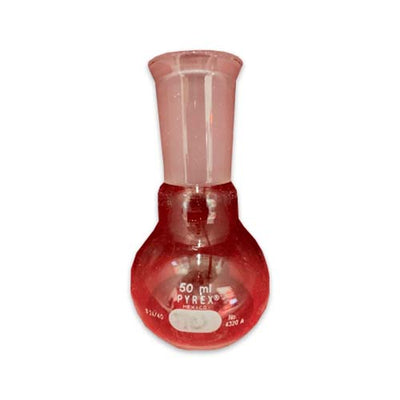 15172. MATRAZ DE EBULLICION DE VIDRIO 50ML FONDO REDONDO CUELLO CORTO UNION ESMERILADA 24/40 - PYREX