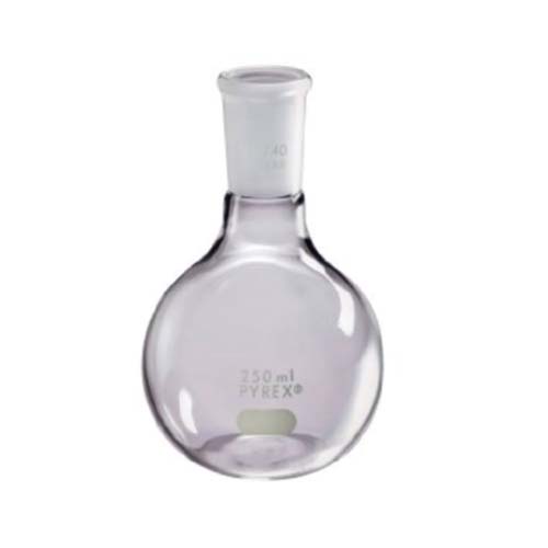 15165. MATRAZ DE EBULLICION DE VIDRIO 250ML FONDO REDONDO UNION ESMERILADA 19/22 - PYREX