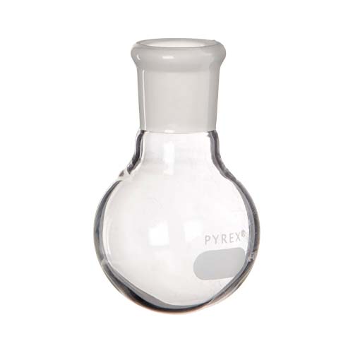 15174. MATRAZ DE EBULLICION DE VIDRIO 50ML FONDO REDONDO UNION ESMERILADA 19/22 - PYREX