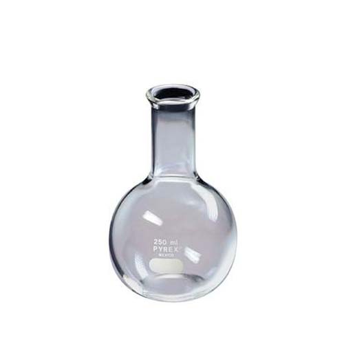 15166. MATRAZ DE EBULLICION DE VIDRIO 250ML FONDO REDONDO UNION ESMERILADA 29/42 - PYREX