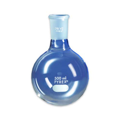 15171. MATRAZ DE EBULLICION DE VIDRIO 500ML FONDO REDONDO UNION ESMERILADA 29/42 - PYREX