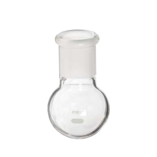 15167. MATRAZ DE EBULLICION DE VIDRIO 25ML FONDO REDONDO UNION ESMERILADA 14/20 - PYREX