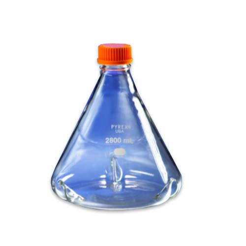 15183. MATRAZ DE VIDRIO P/CULTIVO 2.8LT TIPO FERNBACH CON BAFLES Y TAPA DE ROSCA GL45,- PYREX