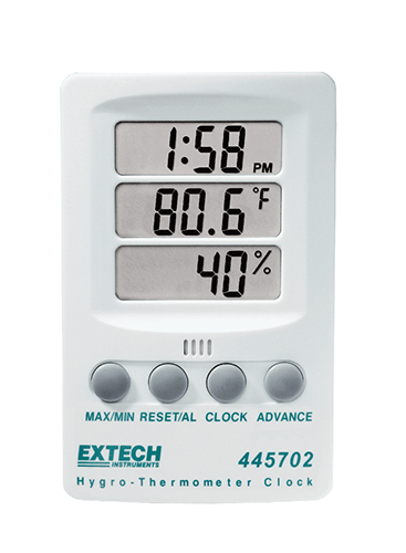 5466. TERMOHIGROMETRO C/RELOJ DIGITAL HUMEDAD 10-85%, TEMPERATURA -10/60°C - EXTECH