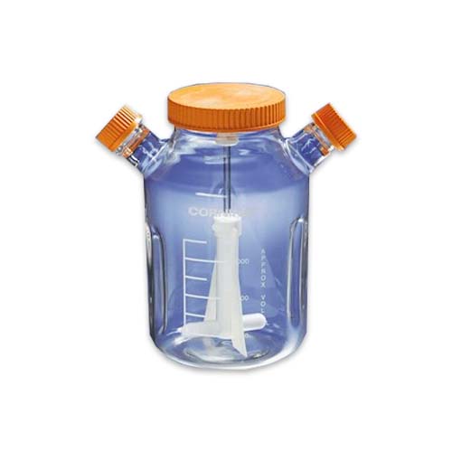 15180. MATRAZ DE VIDRIO 3LT P/AGITADOR C/BAFLES, 2 BRAZOS ANGULADOS TAPA DE ROSCA - PYREX