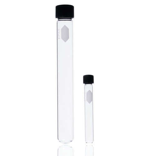 26947. TUBO DE CULTIVO DE VIDRIO 20X150MM C/TAPON ROSCADO FENOLICO PAQUETE C/5 PIEZAS KIMAX