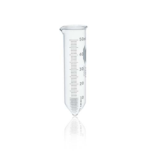 21576. TUBO P/CENTRIFUGA 50ML DE VIDRIO, FONDO CONICO, GRADUADO C/VERTEDERO LINEA BLANCA - KIMAX