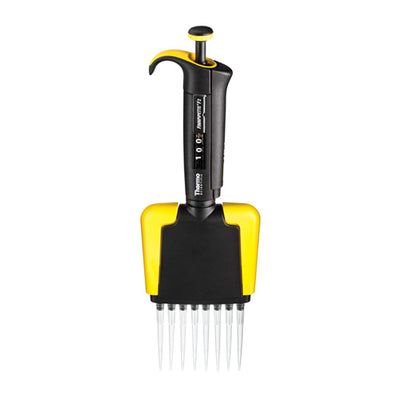 3748. MICROPIPETA MULTICANAL 8 CANALES VOLUMEN VARIABLE 10-100UL F2, COLOR AMARILLO - FINNPIPETTE