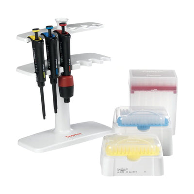 3704. MICROPIPETAS GLP F2 KIT: 10-100UL, 100-1000UL, 1-10ML, 3 RACKS PUNTAS Y SOPORTE - FINNPIPETTE