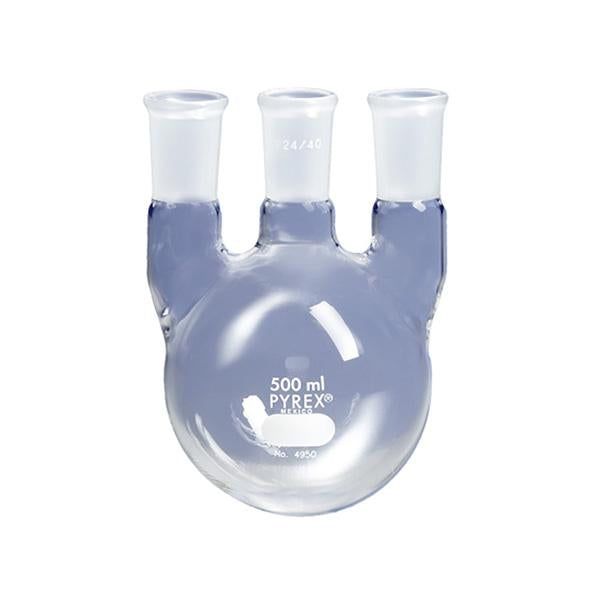 1325. MATRAZ DESTILACION DE VIDRIO 3 BOCAS VERTICAL 2LT JUNTA 24/40 - PYREX