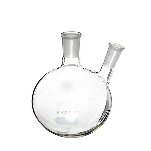 3465. MATRAZ DESTILACION DE VIDRIO 1LT, 2 BOCAS P/APARATO CIANURO - PYREX