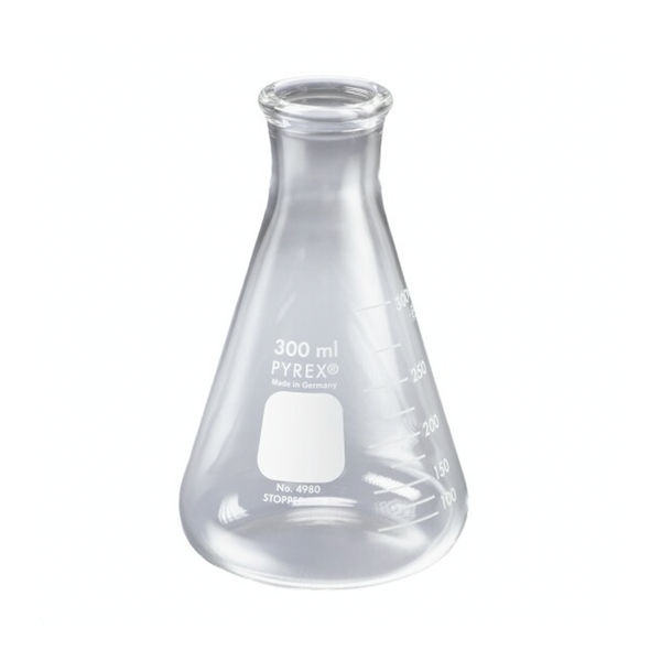 2756. MATRAZ ERLENMEYER DE VIDRIO 500ML BOCA ANGOSTA C/BORDE DE ALTA RESISTENCIA, REUSABLE PAQUETE C/2 PIEZAS - PYREX