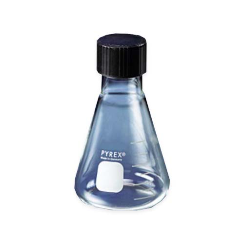 12736.MATRAZ ERLENMEYER DE VIDRIO 1LT BOCA ANGOSTA, GRADUADO C/TAPON DE ROSCA FENOLICO - PYREX