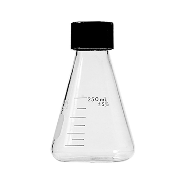 2826. MATRAZ ERLENMEYER DE VIDRIO 500ML BOCA ANGOSTA, GRADUADO C/TAPON DE ROSCA FENOLICO - PYREX