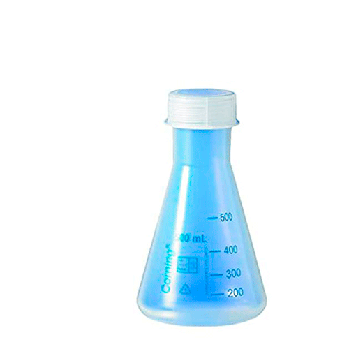 2245. MATRAZ ERLENMEYER DE PLASTICO 250ML BOCA ANGOSTA C/TAPON DE ROSCA POLIPROPILENO CORNING