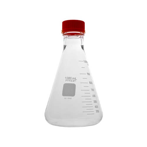 15201. MATRAZ ERLENMEYER DE VIDRIO 1LT BOCA ANCHA C/TAPON DE ROSCA NARANJA - PYREX
