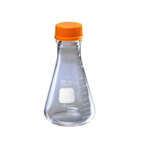 14172. MATRAZ ERLENMEYER DE VIDRIO 6LT BOCA ANCHA C/TAPON DE ROSCA NARANJA - PYREX