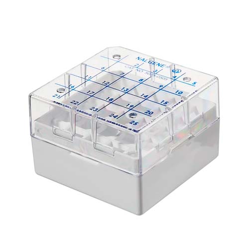 13746. CAJA DE CRIOCONSERVACION DE POLICARBONATO BLANCO P/25 VIALES 1.2/2ML PAQUETE C/2 PIEZAS - NALGENE