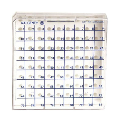 1625. CAJA DE ALMACENAMIENTO C/TAPA TRANSPARENTE P/81 MICROTUBOS 0.5ML - NALGENE