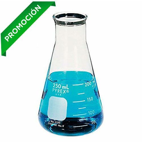 5798. MATRAZ ERLENMEYER DE VIDRIO 250ML BOCA ANCHA REFORZADO PAQUETE C/2 PIEZAS -PYREX