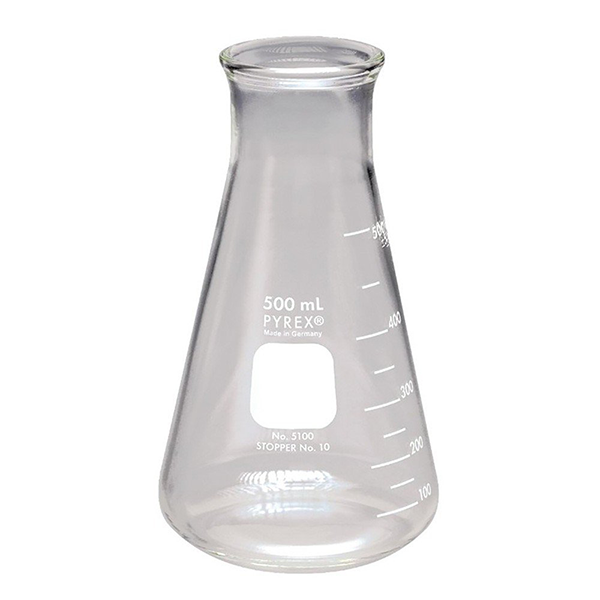2901. MATRAZ ERLENMEYER DE VIDRIO 500ML BOCA ANCHA REFORZADO PYREX
