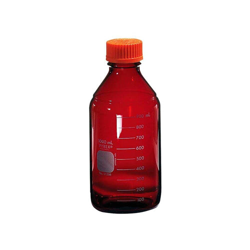 11521.FRASCO VIDRIO AMBAR 100ML P/MEDIO DE CULTIVO, GRADUADO BAJO ACTINICO C/TAPON DE ROSCA NARANJA - PYREX
