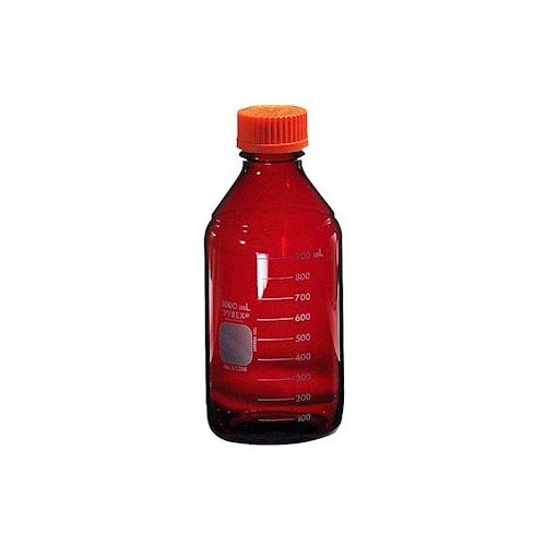50825. FRASCO VIDRIO AMBAR 1LT P/MEDIO DE CULTIVO, GRADUADO BAJO ACTINICO C/TAPON DE ROSCA NARANJA - PYREX