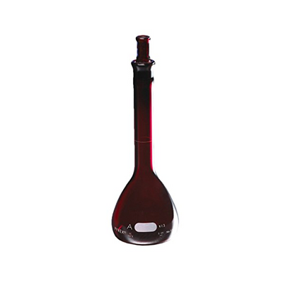 2633. MATRAZ VOLUMETRICO DE VIDRIO 500ML CLASE A BAJO ACTINICO C/TAPON ESMERILADO - PYREX