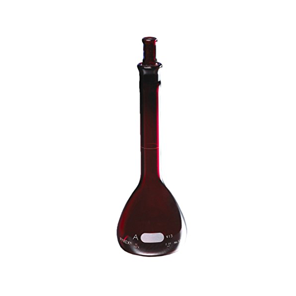 2633. MATRAZ VOLUMETRICO DE VIDRIO 500ML CLASE A BAJO ACTINICO C/TAPON ESMERILADO - PYREX