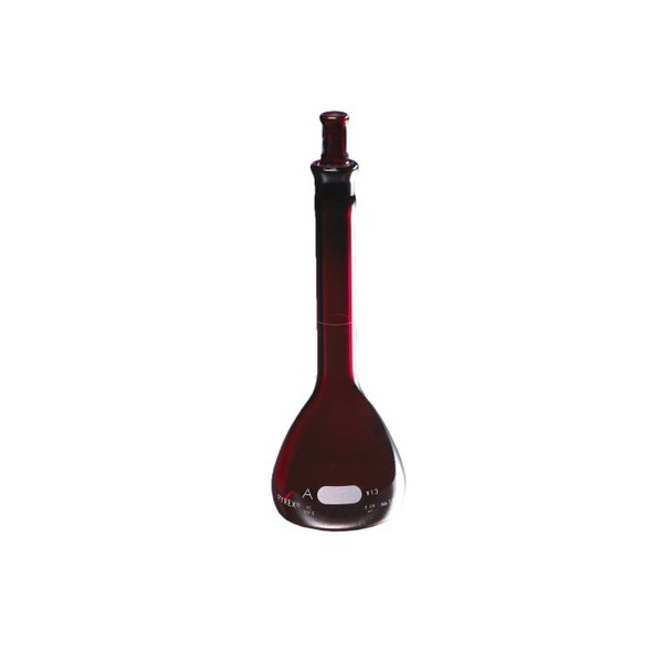 2630. MATRAZ VOLUMETRICO DE VIDRIO 250ML CLASE A CERTIFICADO/SERIALIZADO BAJO ACTINICO C/TAPON ESMERILADO - PYREX