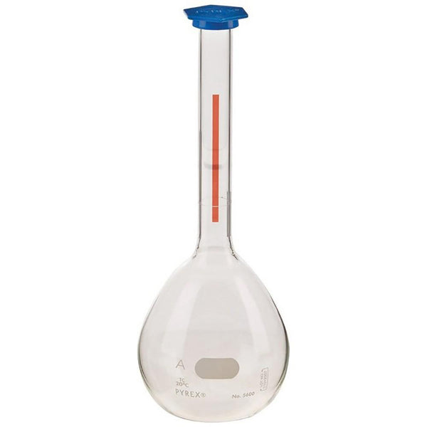 MATRAZ VOLUMETRICO DE VIDRIO CLASE A 2LT LINEA ROJA C/TAPON DE PLASTICO SNAP-CAP - PYREX