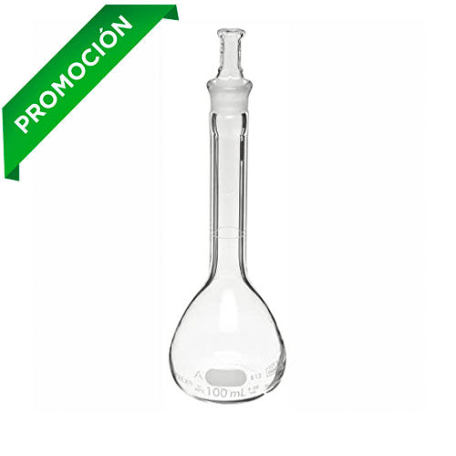 4774. MATRAZ VOLUMETRICO DE VIDRIO 100ML CLASE A LINEA BLANCA C/TAPON ESMERILADO - PYREX