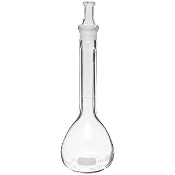 2884. MATRAZ VOLUMETRICO DE VIDRIO 5ML CLASE A LINEA BLANCA C/TAPON ESMERILADO PYREX